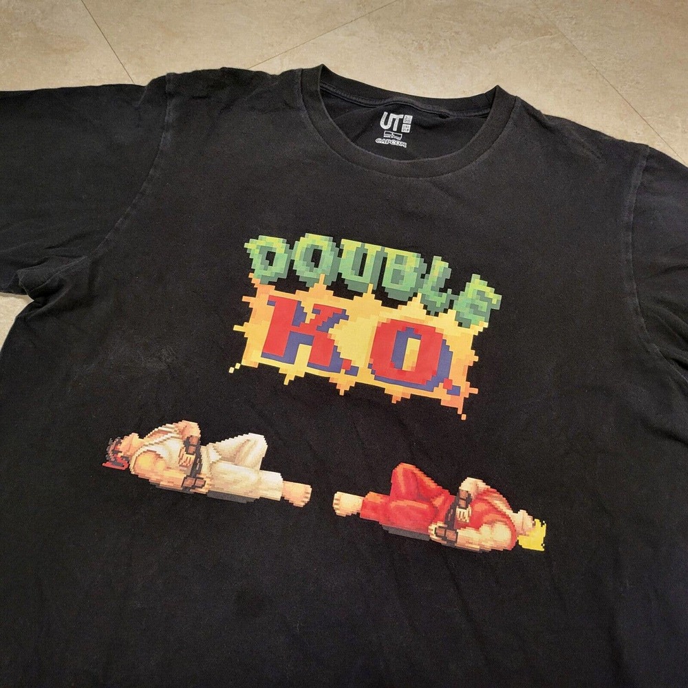 Uniqlo X Capcom UT Mortal Kombat Double KO Black‎ T Shirt Mens L Large VERY RARE